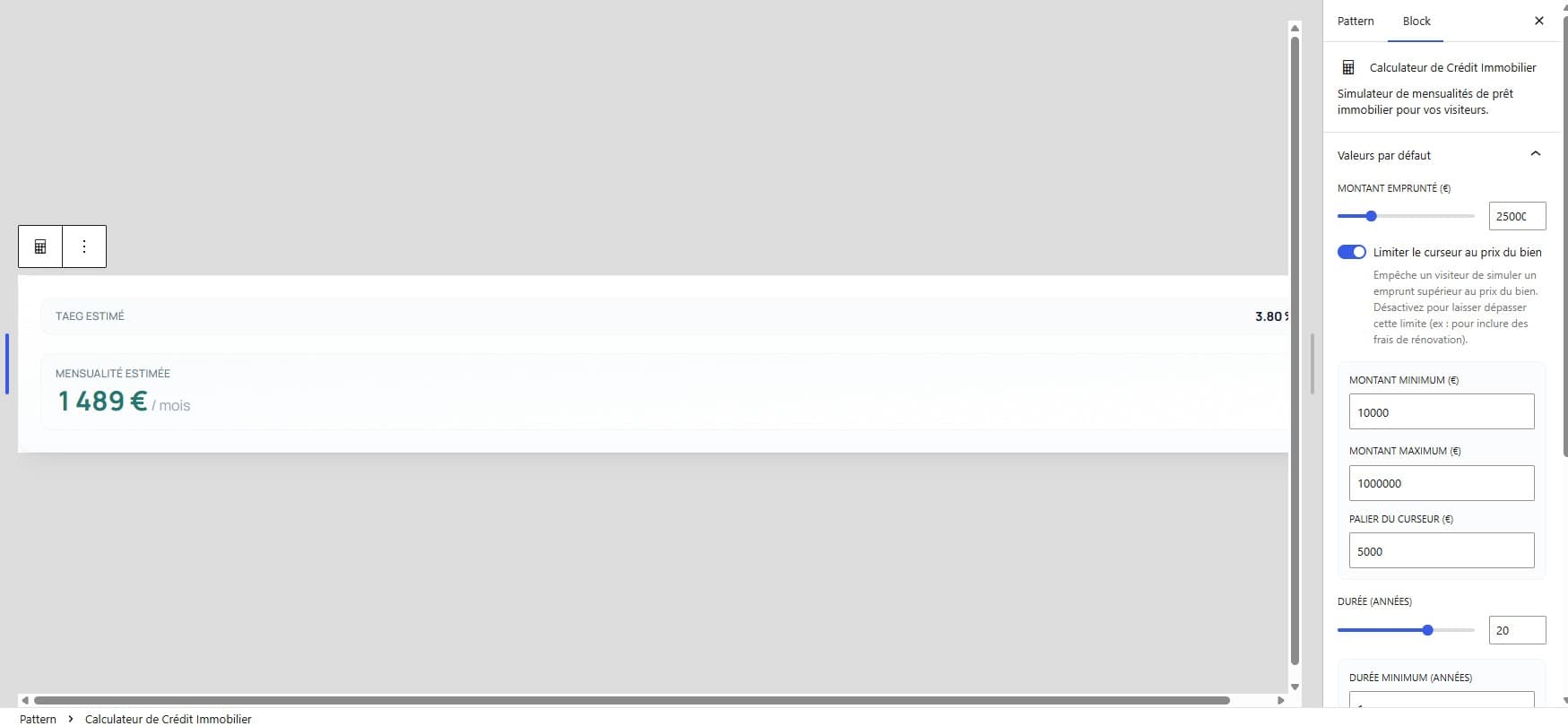 ImmoBlocks mortgage calculator as a Gutenberg block