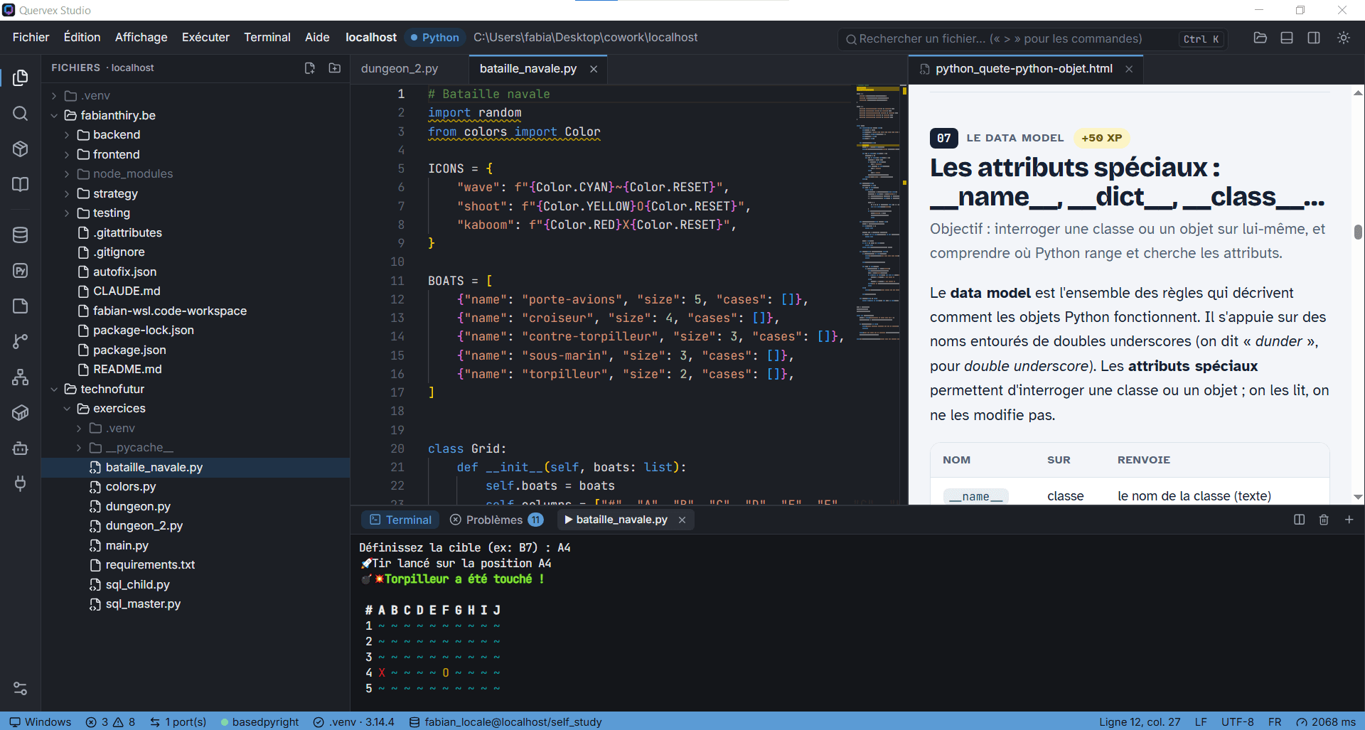 Quervex Studio with code and documentation side by side