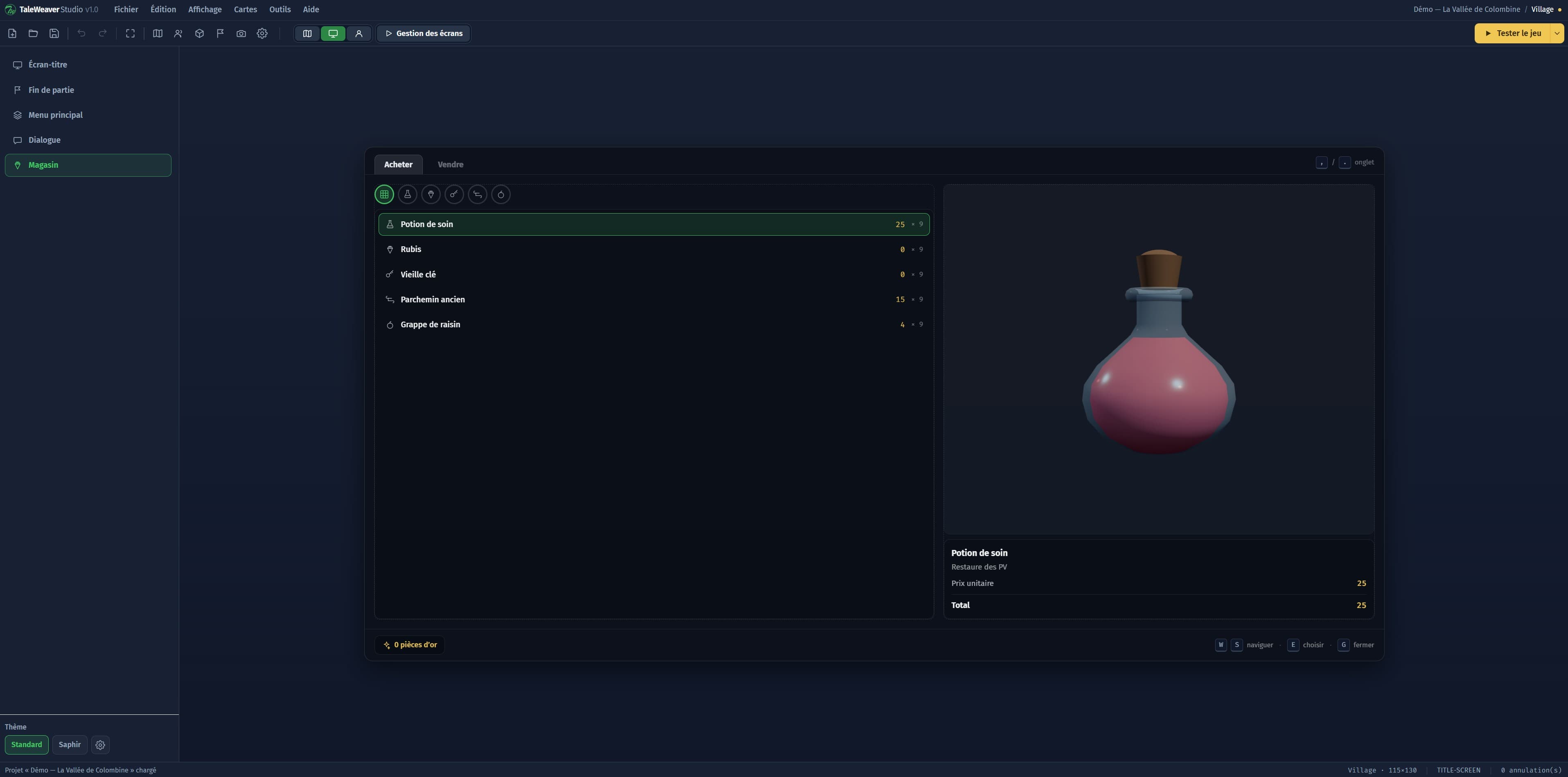 Taleweaver Studio — Gestion d'un inventaire d'objets