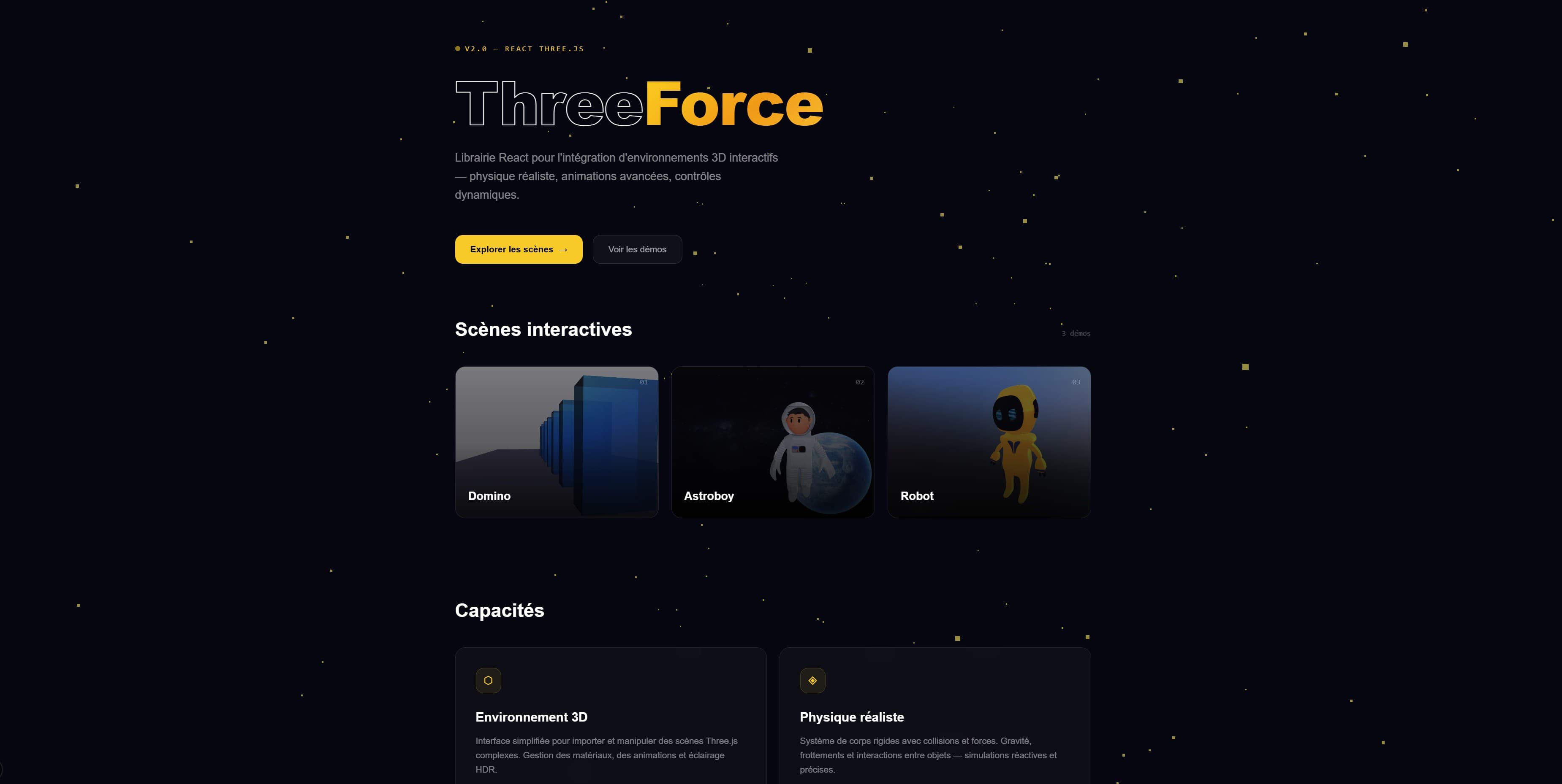 Aperçu du composant ThreeForce pour l'intégration 3D